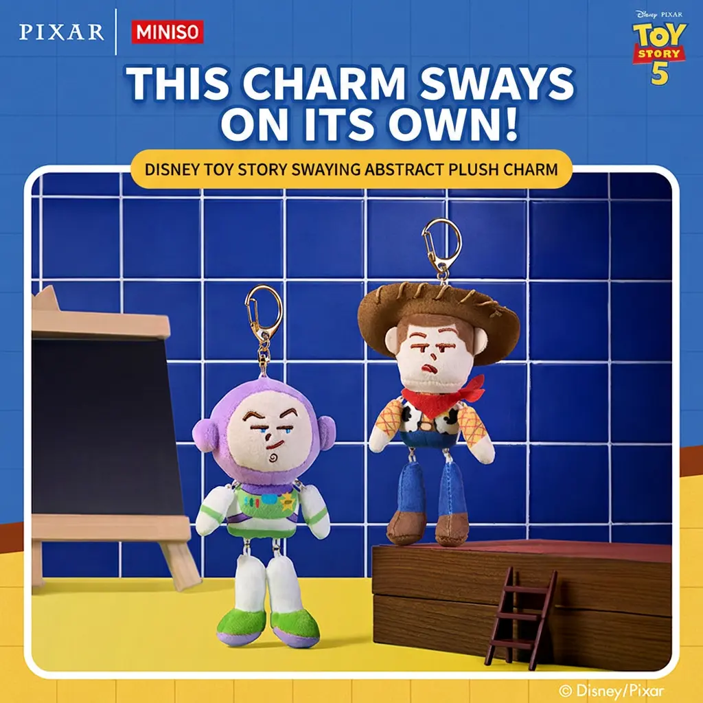 Disney Pixar Toy Story Swaying Abstract Plush Charm – Buzz Lightyear & Woody Plush Keychain Pendant, Cute Wobble Leg Bag Charm, Collectible Hanging Accessory for Backpacks, Handbags and Toy Story Fans