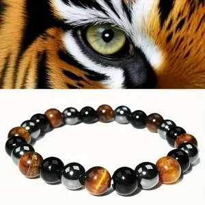 Women's 1-Pc 3-Strand 3-in-1 Tiger Eye Stackable Bracelet-Bangle, Unisex Bohemian Costume Jewelry with Chatoyant Glow, Metal Coating, Balance & Prosperity Symbol, Elegant Daily Wear Accessory