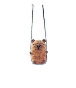 Cute Swinging Capybara Car Mirror Hanging Accessories, Crochet Capybara Ornaments, New Car Gift, Gift For Her, Car Decorations, Car Charm
