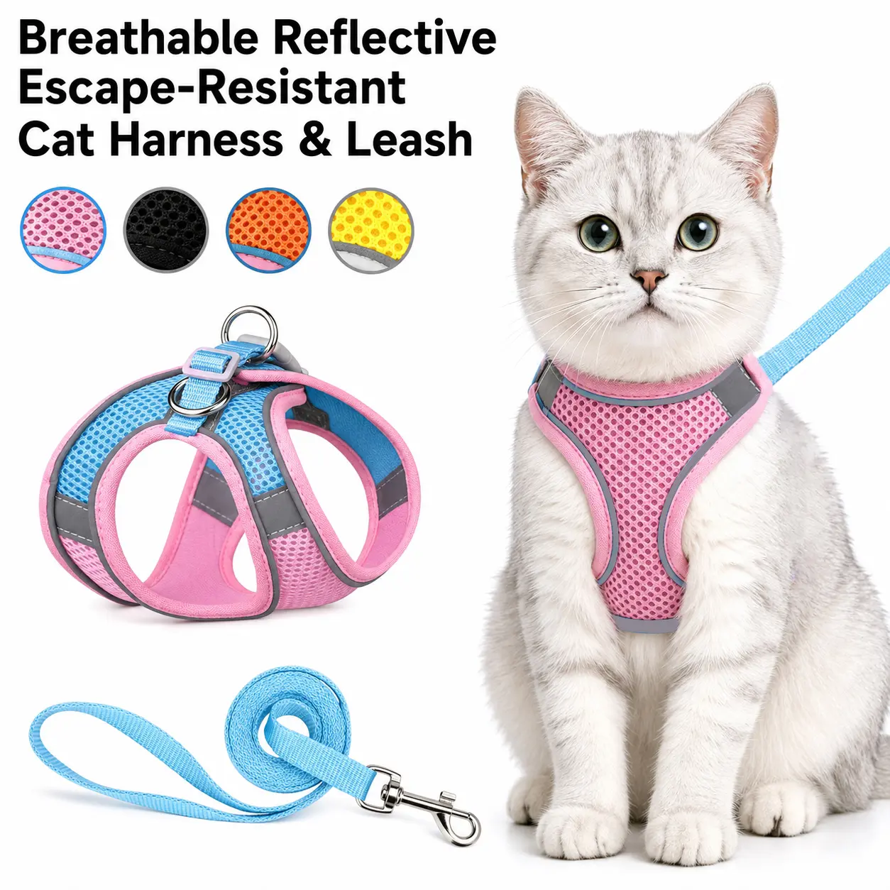PawLuma Escape Proof Cat Harness and Leash Set, Adjustable Reflective Breathable Mesh Cat Vest Harness for Walking, Comfortable Harness for Kittens and Cats