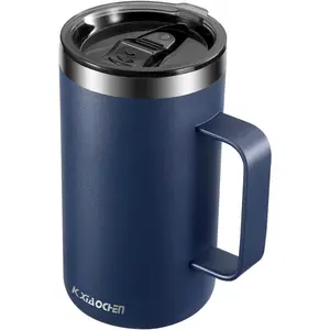 KXIAOCHEN 20oz Insulated Coffee Mug with Lid, Stainless Steel Coffee Cup, Double Wall Vacuum Coffee Tumbler with Handle, Premium Thermal Travel Coffee Mug (Navy Blue)
