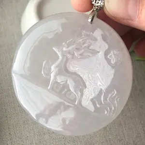 51 mm Icy Jadeite Jade Carved Deer Pendant