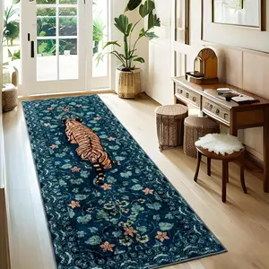 Geanup Tiger Washable Rugs, Green Entryway Jungle Rugs Non Slip, Soft Botanical Area Carpets for Bedroom, Low Pile Floor Carpet for Kitchen Laundry Living Room Dorm Nursery Office