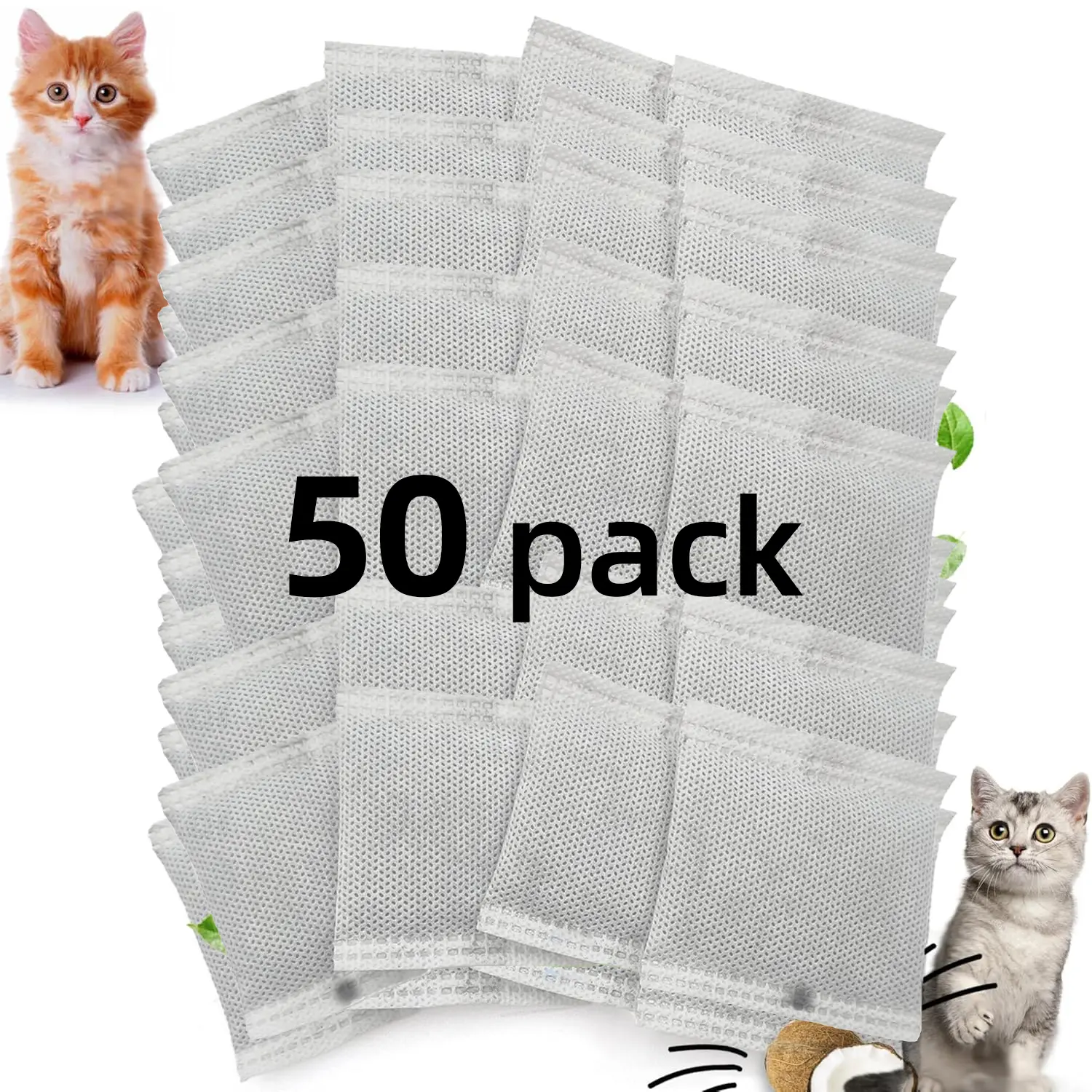 50 Pack Cat Litter Box Replacement Filters, Self-Cleaning Activated Carbon Kitty Litter Deodorizer, Odor Eliminator, Odor Destroyer, Odor Remover, Odor Control Filter for Automatic Litter Boxes