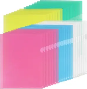 KTRIO 35 Pack Clear Plastic Folders Sleeves Project Pockets for Letter Size 8.5x11 Paper Document, L-Shaped Transparent File Jacket for School Office, Acid-Free Poly Plastic