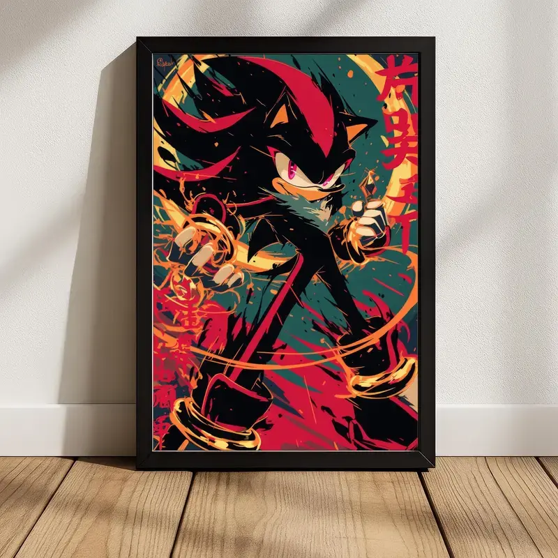 Shadow the Hedgehog Vintage Poster Style Digital Art – Vibrant Sonic Fan Art, Retro Gamer Wall Décor Decor Print