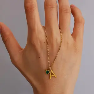 Personality Dainty Initial Necklace Heart Birthstone Custom Letter Charm Stainless Steel Jewelry Birthday Gift For Her Christmas