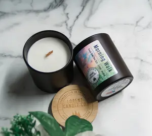 Lorenz Candle Co. - Morning Walk 11oz Candle (Fresh Dew, Linen, Sea Salt, Orchid) Modern,  Vegan, Eco-Friendly, Soy Wax, Wooden Wick Matte Decor Freshener Scented Aroma