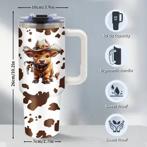 1pc 40oz Highland Cattle Cow Cup, Travel Must Haves, Cups With Lids And Straws, Gift For Cow Lovers, Insulated Water Bottle, Water Bottle, A Gift For Friend, Mom, Sports water bottle, BPA-Free, Travel Mug, Perfect for cars, outdoor sports