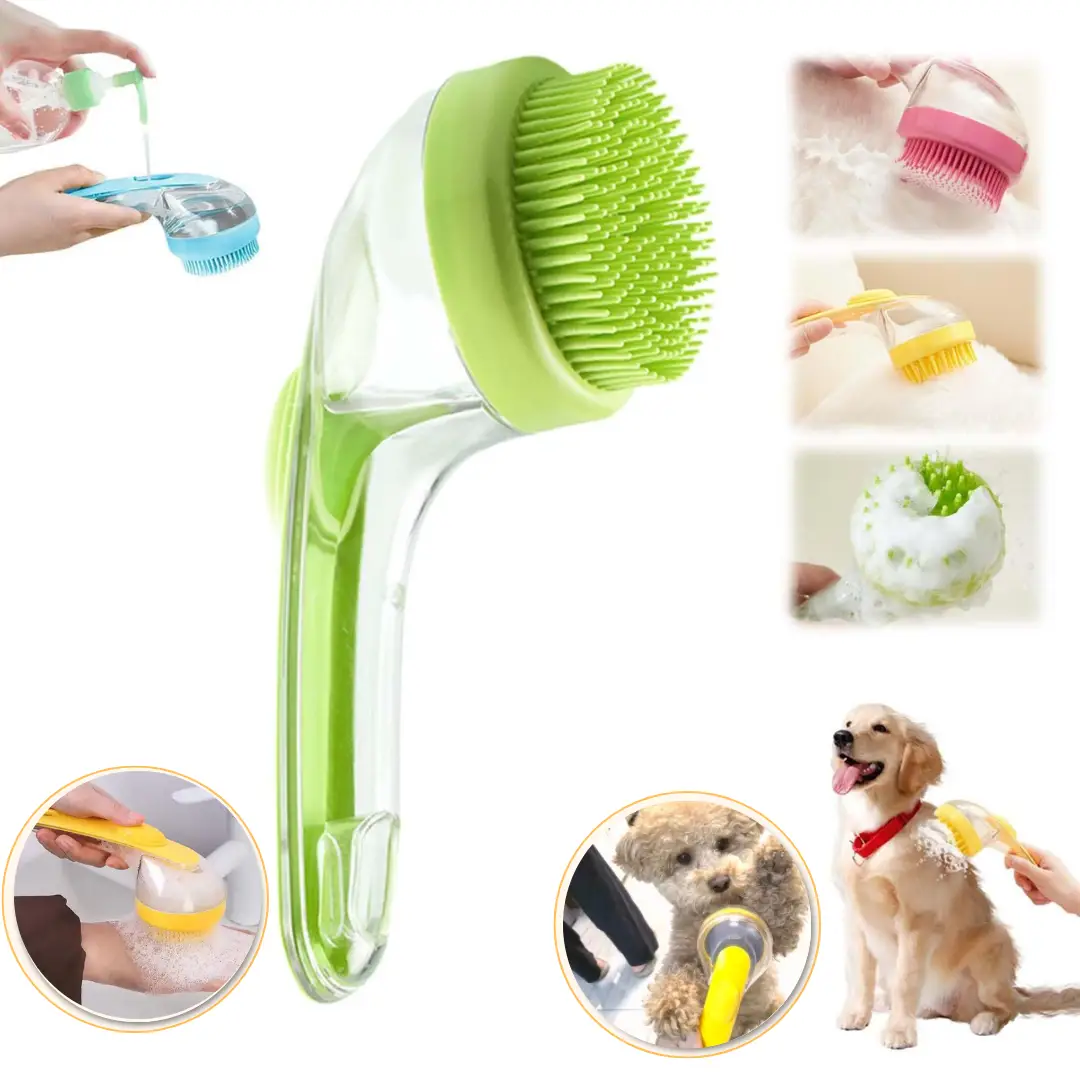 2-In-1 Pet Bath Brush Soft Silicone Bristles Dog Shampoo Brush & Shampoo Dispenser Pet Enjoy Grooming Massage Brush Dog Washing Scrubber For Long/Shor