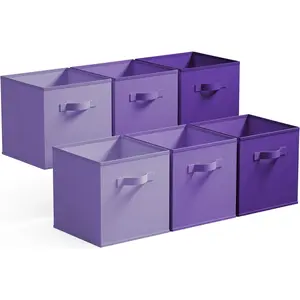 6-Pack 11" Cube Storage Bins, Purple Gradient Organizers with Handles for Shelves