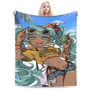 Anime Miku Plush Fleece Blanket - Soft Flannel All-Season Bedspread with Japanese Manga Design, Cute Anime Girl Character for Bed, Couch & Sofa - Cozy Gift for Fans, Vibrant Modern Style with Anime-Themed Print, Perfect for Napping & Lounging, I 612