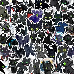 64pcs Toothless Cartoon Stickers Pack, Sticker Packs, Sticker Sheets, Waterproof Graphic Decal How to Train Your Dragon Cute Night Fury Character Decals for Laptop, Water Bottle, Journal & Scrapbook, Dragon Fan Gift
