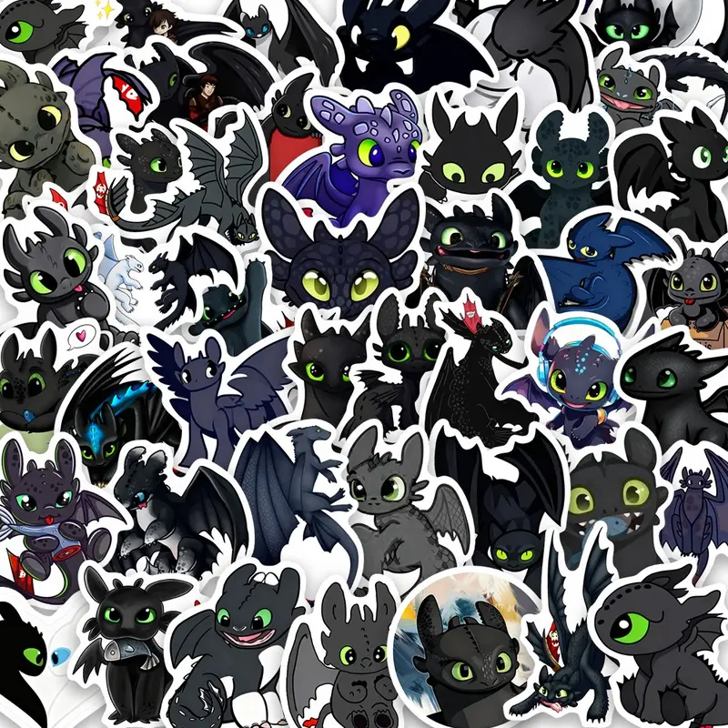 64pcs Toothless Cartoon Stickers Pack, Sticker Packs, Sticker Sheets, Waterproof Graphic Decal How to Train Your Dragon Cute Night Fury Character Decals for Laptop, Water Bottle, Journal & Scrapbook, Dragon Fan Gift