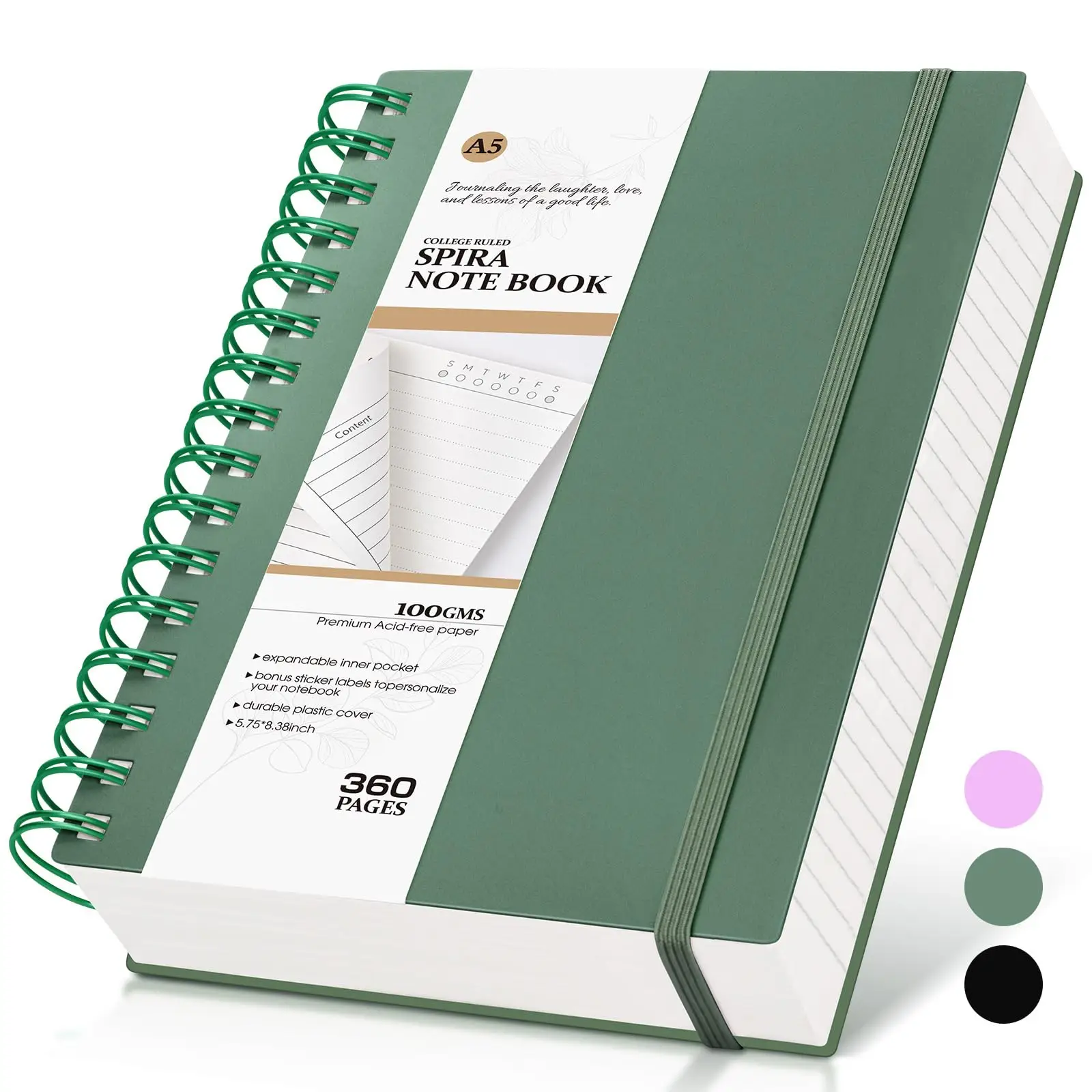 360 Pages College Ruled Notebook, Lined Thick Journals for Women Men,A5 Thick Spiral Journal for Writing,100GSM Notebooks for Work School 5.5"x8.5"