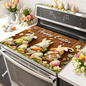 Easter Soft Magnetic Stove Panel Protector Pad, Floral Pattern Design, Scratch Resistant, Easy to Clean, Multi-Purpose Kitchen Cover, Stove Top Protectors