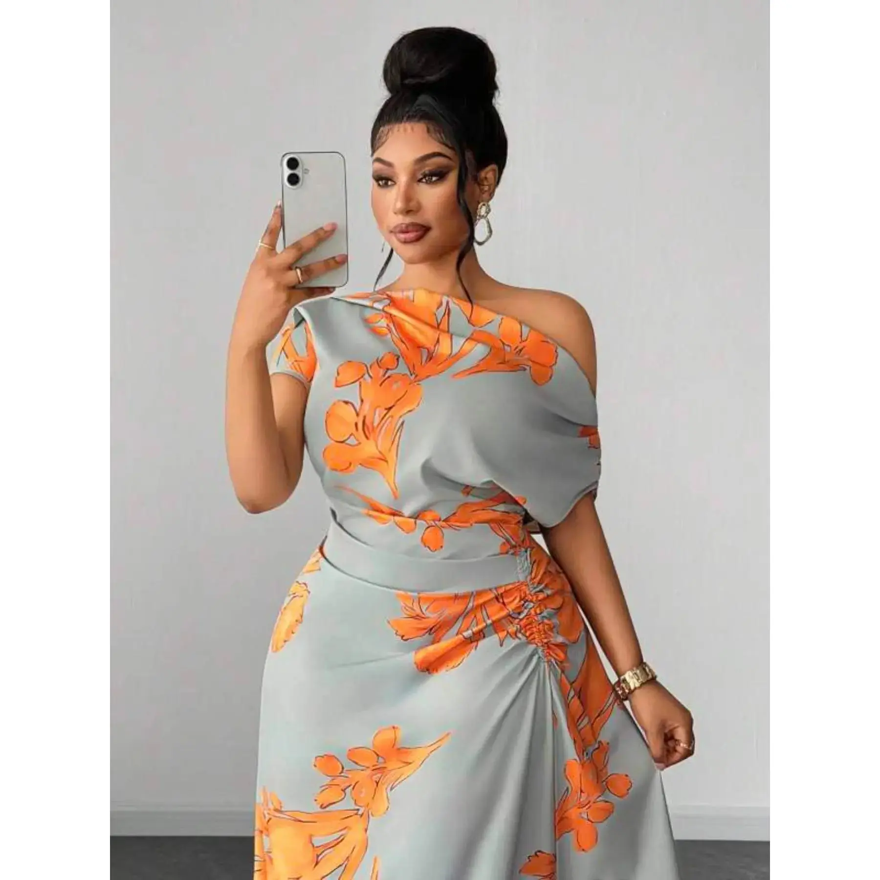 Plus Size Curvy Girl Asymmetrical One Shoulder Printed Maxi Dress, Waist Slimming Flowy A-Line Long Evening Gown, Elegant Figure Flattering Dress for Wedding Guest Cocktail Party Date Night summer outfits