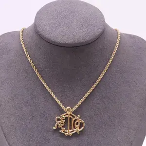 Pre-owned Christian Dior Monogram Necklace Gold twins LDJ4902