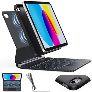 Keyboard Case for iPad (A16) 11th 2025/10th Generation 10.9-inch 2022, 7-Color Backlit with Removable Protective Case, Floating Cantilever Stand, Portrait/Landscape Mode,  Trackpad, Black