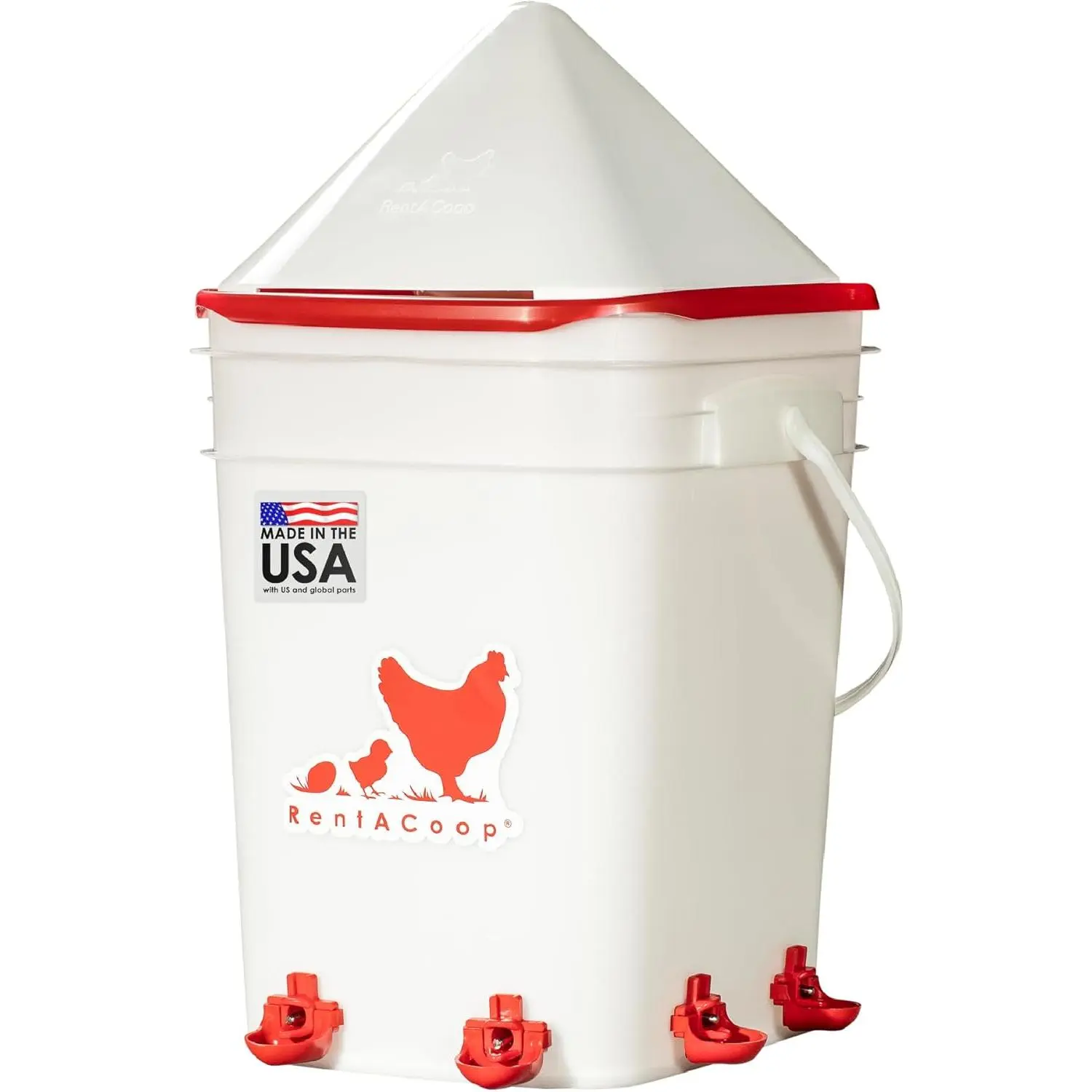 5 Gallon Chicken BPA-Free Plastic Bucket Waterer Set With 4 Horizontal Nipples - Corner Placement