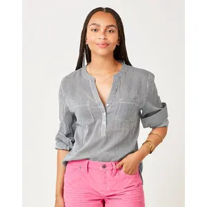 Dylan Gauze Shirt: Navy Mini Stripe