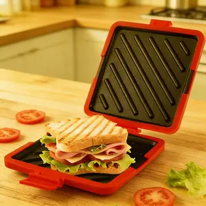 Microwave Sandwich Tray Non-Stick Food Grade Bread Baking Pan, Adjustable Microwave Power and Time, Suitable for Bacon, Wings, Steaks, Ham, Sandwiches