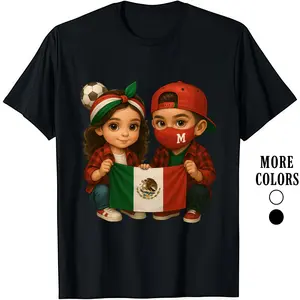 Fashion Designer T-Shirts - Cotton Graphic Tees with Kids Holding Mexico Flag with Soccer Ball Tee,Crewneck,Casual,Ideal for Everyday Wear, Tropical Men's Gifts