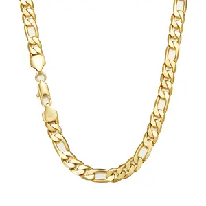 14K Real Gold-Plated Figaro Cuban Link Chain Necklace for Men, 2mm/10mm Wide 24in Italian-Style, Nanotech Tarnish-Proof, Hip Hop Minimalist Layering Men's Accessories, Adult Male Gifts, Gold Chain Necklaces, Non-Tarnish Jewelry stainless steel