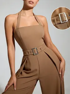 Women's Backless Halter Jumpsuit, Elegant Adjustable Waist, Fashion Sleeveless, Casual & Party Wear, 2026 Trendy Style