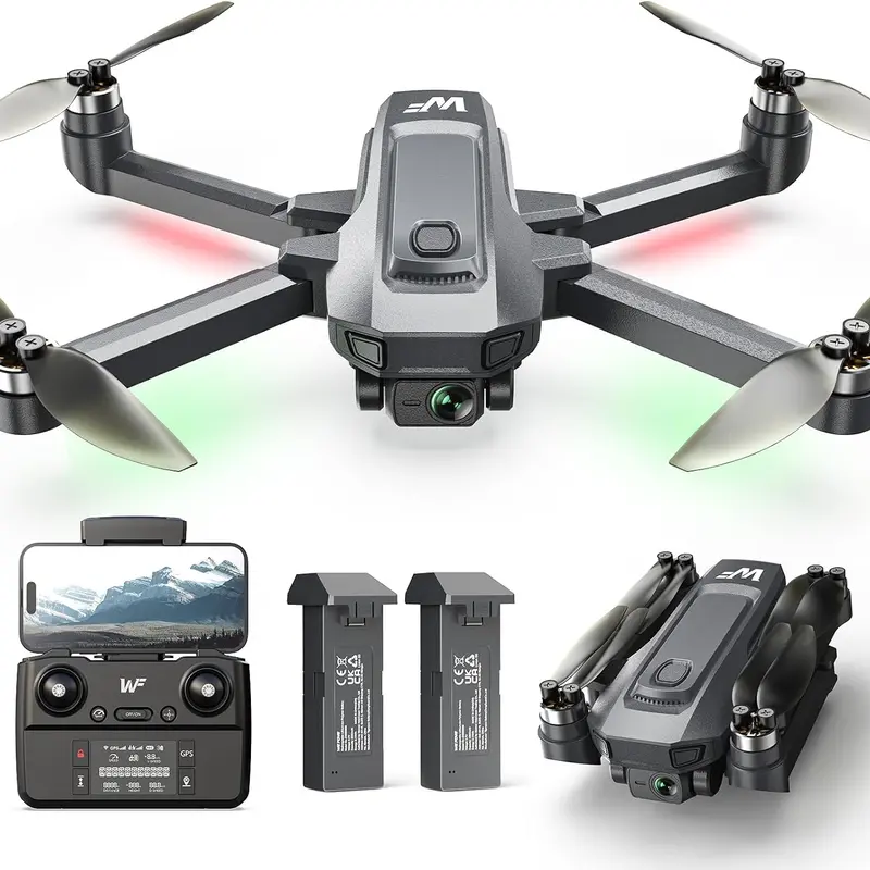 WF30 Foldable 4K Camera GPS Multirotor Drone - Brushless RC Quadcopter for Adult Novices, FPV Live View Transmit, Portable Body, Lithium Ion Batteries (Black)
