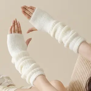 Plush knitting Fingerless Gloves Women Winter Warm Arm Sleeve Soft Stacked Half Sleeves Arm Warmer Fine Mitten Casual Punk Glove