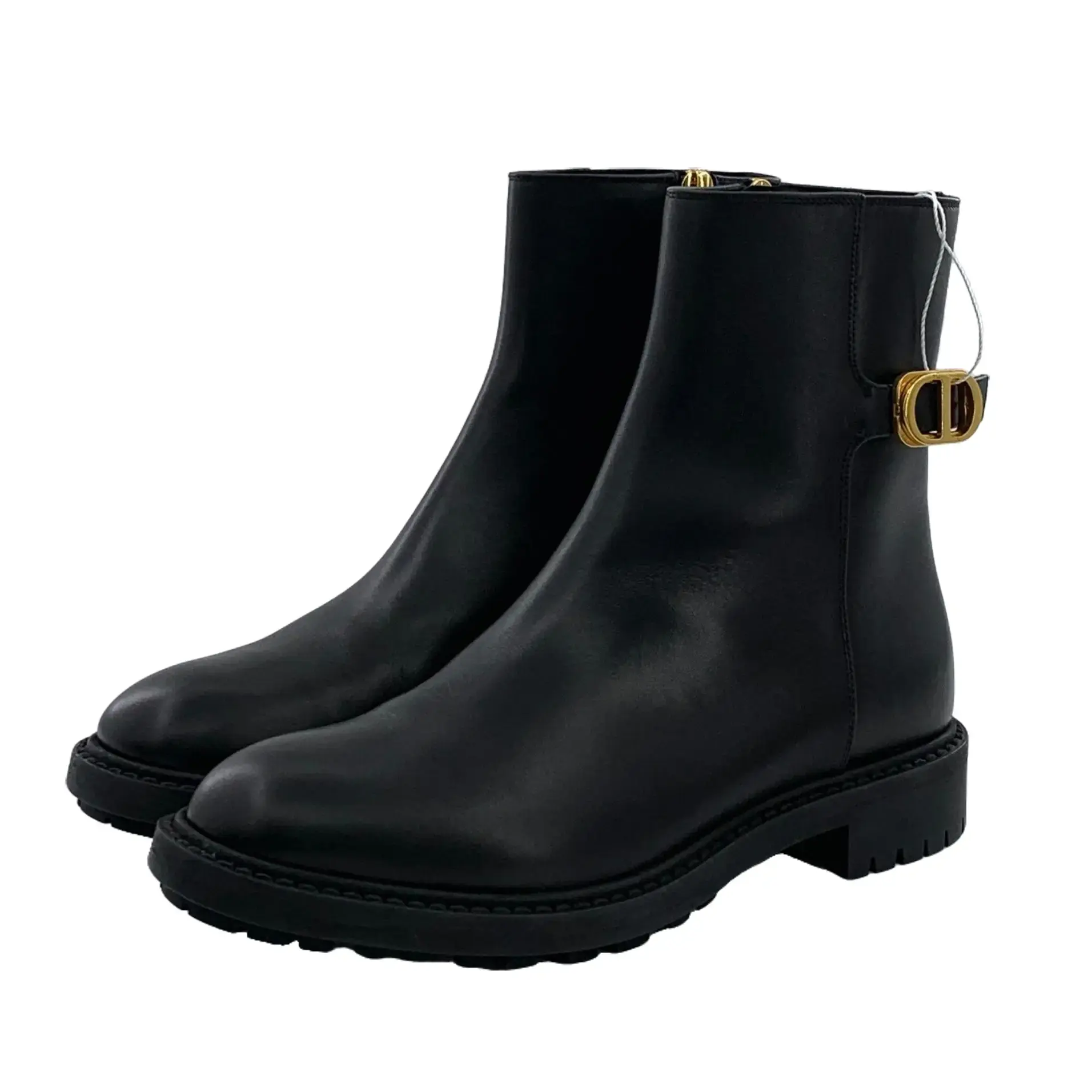 RDLT-Dior Size 36 30 Montaigne Black Leather Round-Toe Ankle Boots With CD Buckle Full Set-H37077