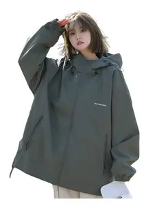 Freaswind Young Women's Loose Solid Color Long Sleeve Hooded Rain Jacket College Teenager Girl Outdoor Sports Windbreaker Womenswear Coats Tops Underwear Lady Outerwear Comfort Longsleeve Oversize s Baggy Casual