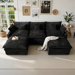 ALTRIGUS 108" U Shaped Couch, Modular Sectional Sofa, 3-Seater Comfy Cloud Couch, Set of Modular Pieces with Movable Ottoman, Deep Seat Couches for Living Room, Chenille