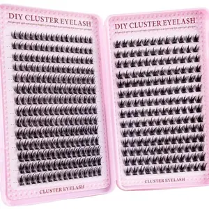 Natural Eyelash Extension Kit with Bond & Seal, DIY Cluster Lashes, D-Curl 8-16mm Mixed Length, Non-Toxic Liquid Form, Perfect for Beginners