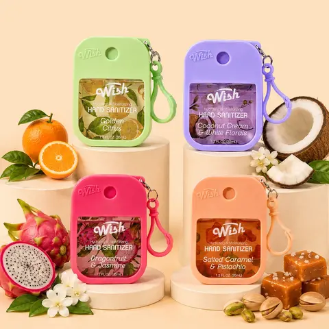 Offline Hit Dropped! Wish Hydrating Hand Sanitizer Spray 4-Pack, Scented Dopamine Keychain Bag Charm Clip-On, Multi Pack Viral Scent Moisturizing Hand Sanitizer Spray for On-the-Go Use