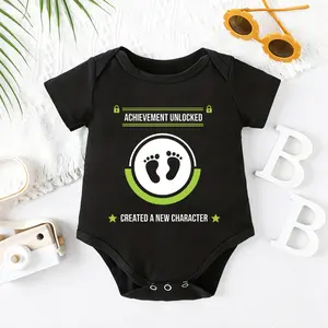 2026 Cute Newborn Baby Bodysuit with Achievement Unlocked Created A New Character Print, 100% Cotton Short Sleeve Romper All Seasons, Funny Casual Onesie for Baby Boys Girls, Indoor Outdoor Infant Clothes 0-2T, Perfect Baby Gift