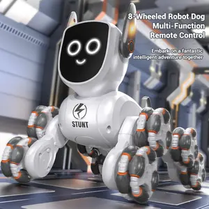 8-Wheel Smart Stunt Robot Dog with Voice Control Gesture Sensing 2.4G Remote LED Lights Music Interactive Electric Pet for Kids Boys Girls 4+ Years Old