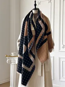 Women's Elegant Polka Dot Heart Print Scarf, Thick Woven Shawl for Fall & Winter, Fashionable Warm Accessory
