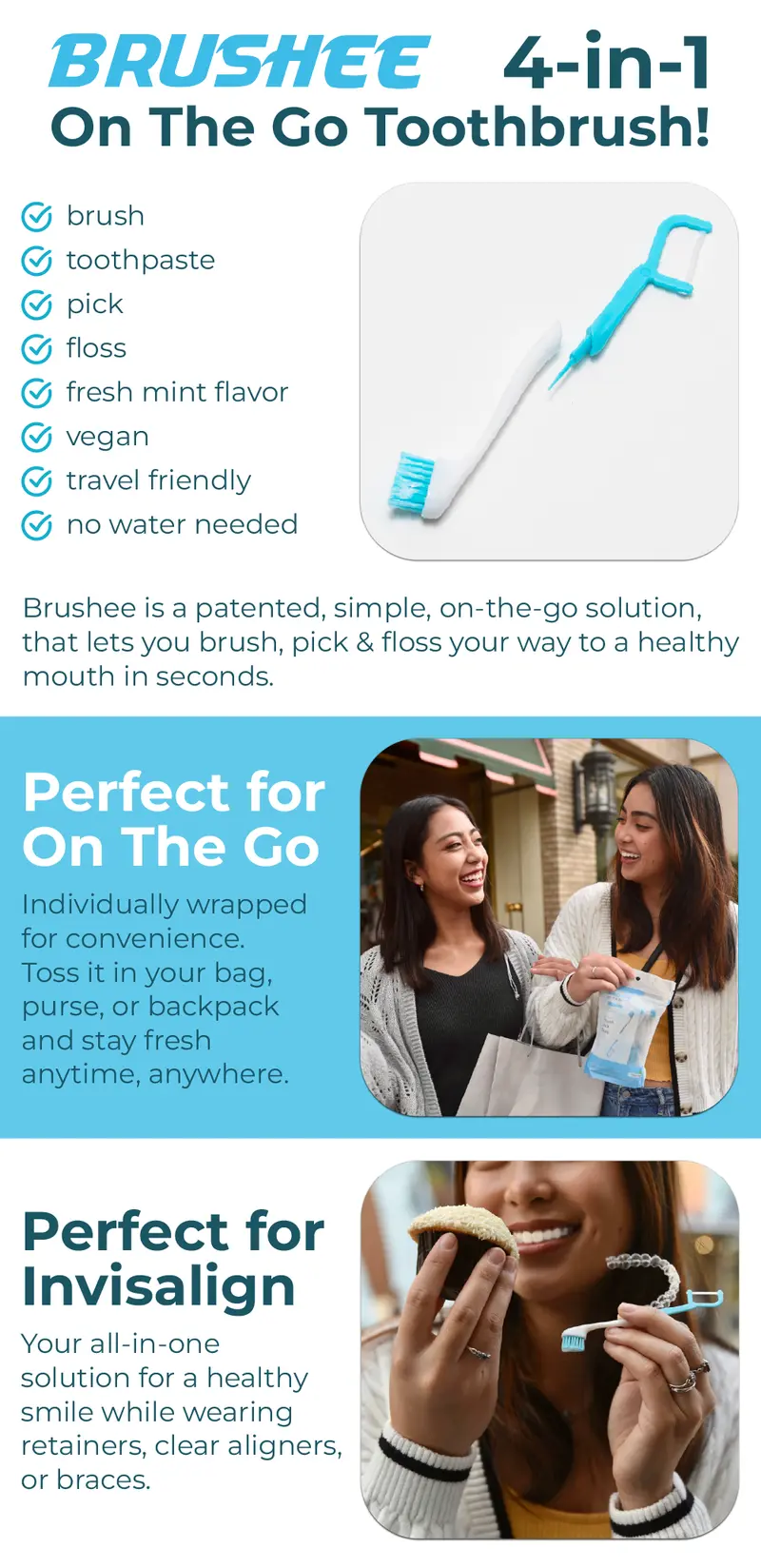 Product Introduction of Brushee 4-in-1 On-the -Go Toothbrush - Paste, Brush, Pick, Floss - Fresh Mint 0