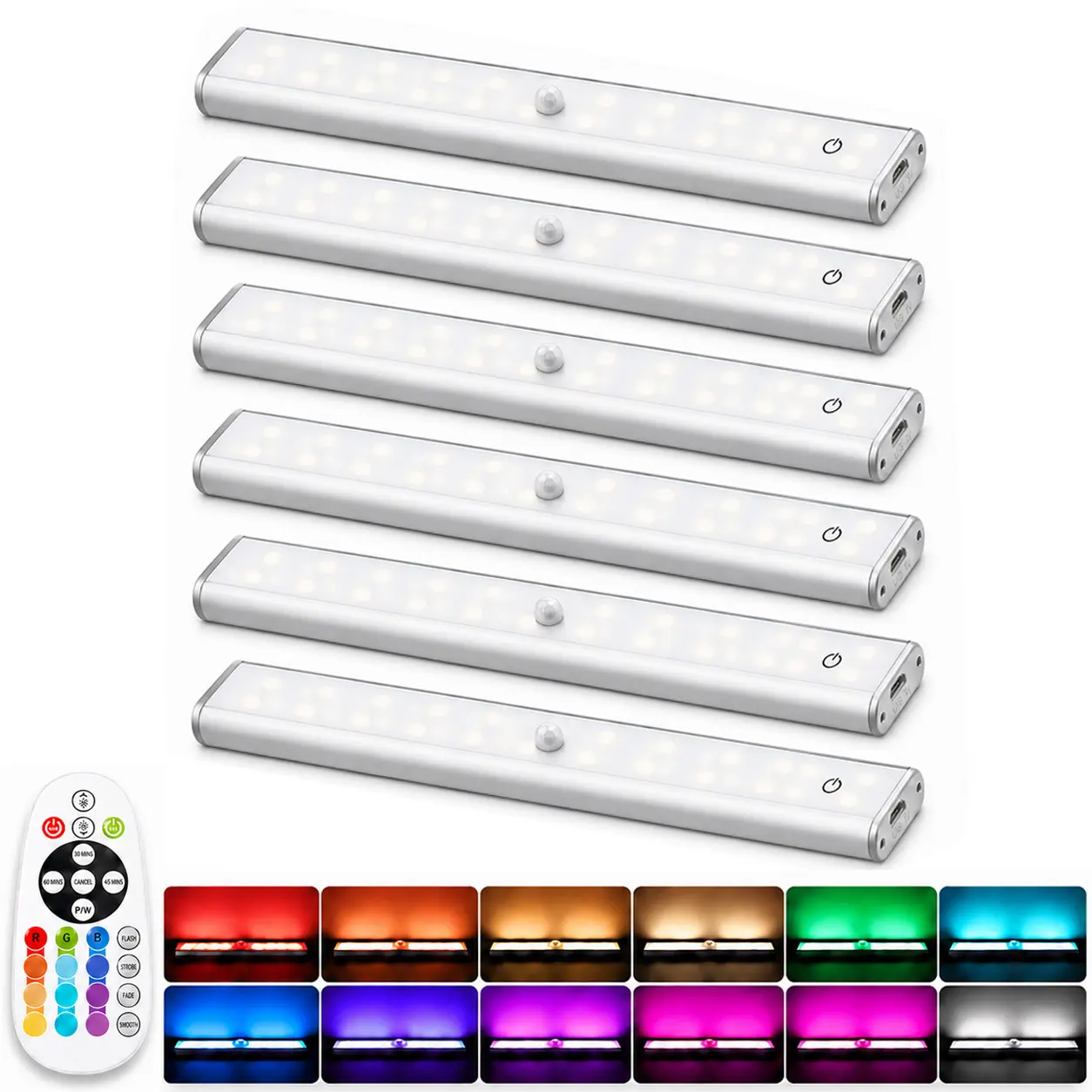 Diomart RGB Under Cabinet Lights for Halloween Decor, Rechargeable Magnetic Dimmable Light Bars with IR Remote & Touch, No Motion Sensor, 4 5 or 6 Pack