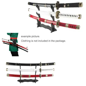 31 inches Bamboo Wooden Roronoa Zoro Sword Cosplay Set, Yubashiri Wado Ichimonji Sandai Kitetsu with Belt & Holder Stand Display for Anime Fans Halloween Role Playing Props Cosplay Collection Christmas Gift Birthday