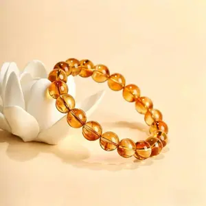 Natural Citrine Crystal Beaded Bracelet - Healing Stone for Positive Energy