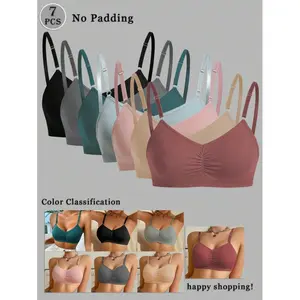 Women's 7-Piece Seamless Undergarment Set - Comfortable Plain Bras with Adjustable Straps, Multicolor Fabric Options