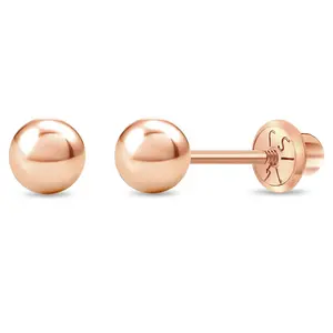 14k Rose Gold Classic Ball 3-5mm Baby / Toddler / Kids Earrings Safety Screw Back