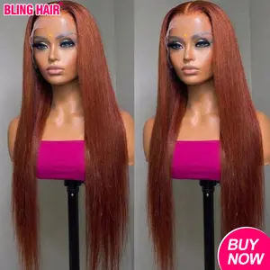 13x4 13x6 Reddish Brown Bone Straight Lace Front Human Hair Wig Auburn Color Wig For Women 180% Density 13x6 HD Lace Frontal Wigs Pre Plucked