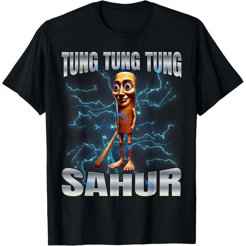 Men's Casual Short-Sleeve Round Neck Cotton Tung Sahur Graphic T-Shirt - Menswear Streetwear Everyday Basics Top, Comfortable Unisex Shirt