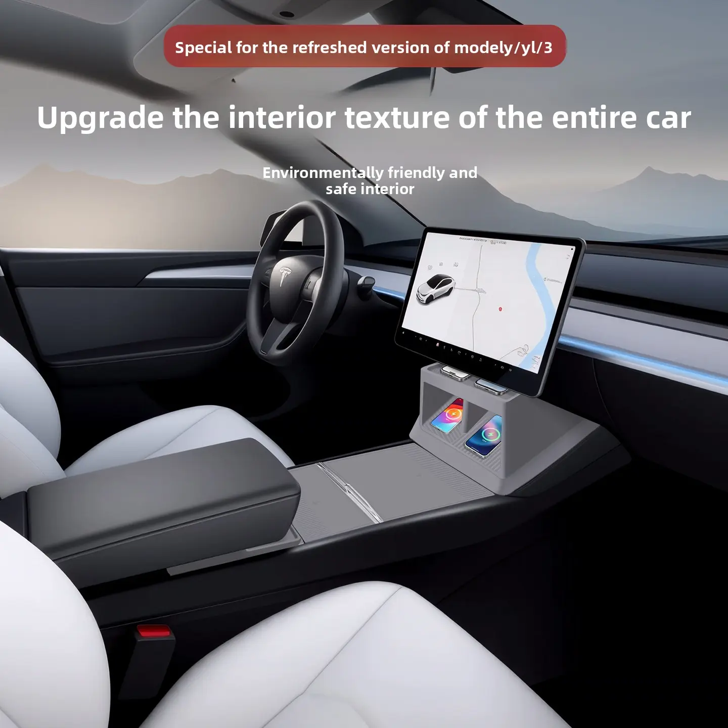 Silicone Center Console & Wireless Charging Protector Mat for Tesla Model 3 Highland Model Y Juniper Non-Marking Dustproof Washable Car Interior Accessories
