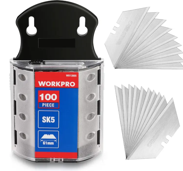 WORKPRO Utility Knife Blades, SK5 Steel, 100-Pack with Dispenser