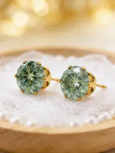 1pair 2.0 Carat Stainless Steel Six-Prong Crown Green Synthetic Moissanite Stud Earrings, Party Accessory, Luxury Gifts for Men and Women, Classic Jewelry, Stylish Jewelry